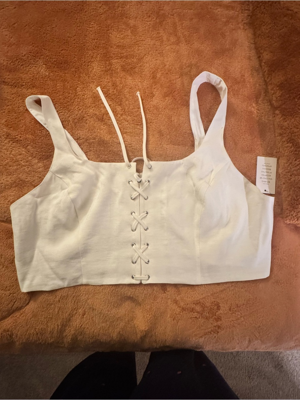 Eloquii White Lace-Up Crop Tank